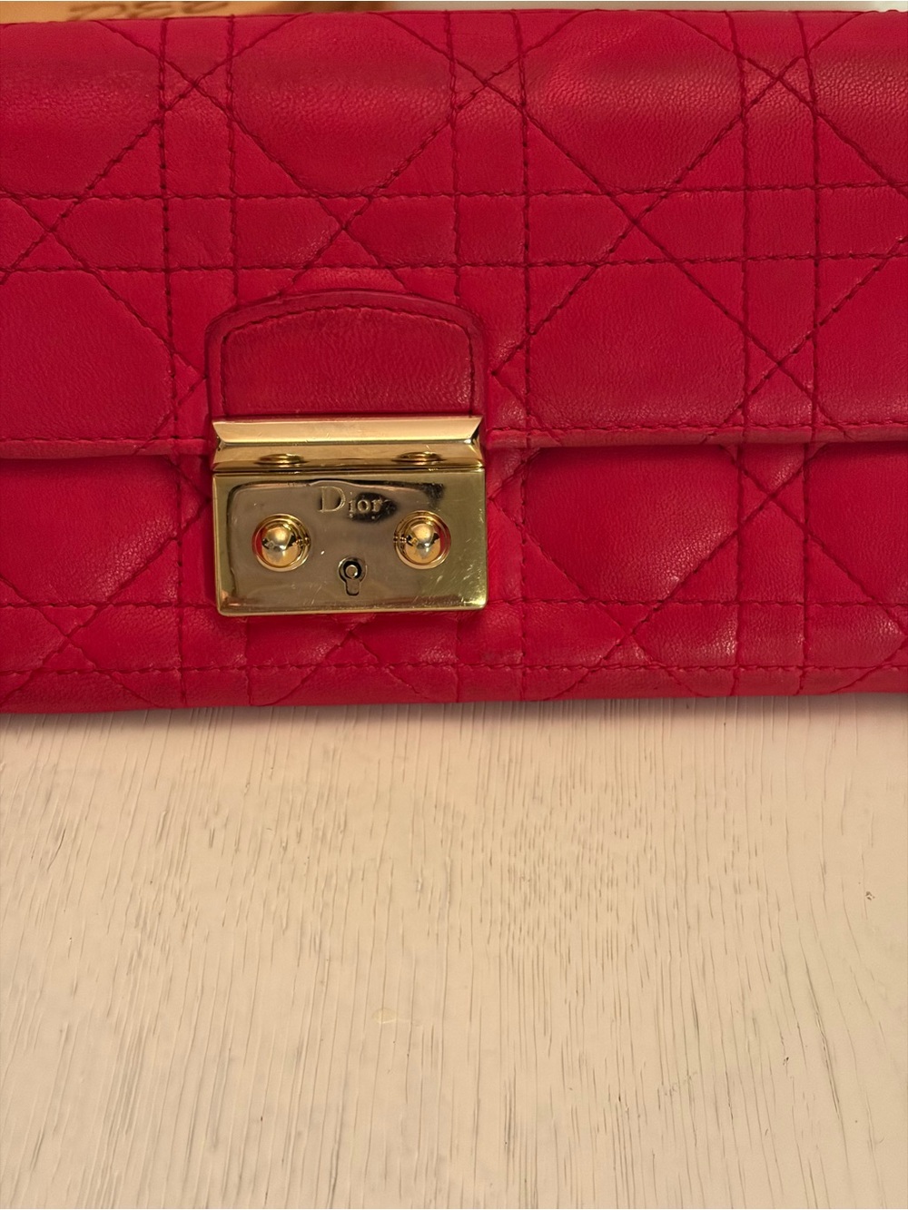 EUC Christian Dior Cannage quilted lambskin wallet in red, featuring push-lock - Picture 2 of 12